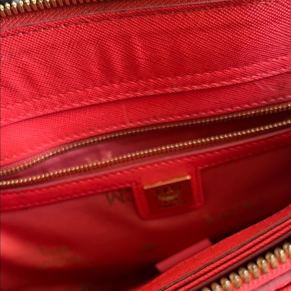 MCM Red Leather Satchel with Gold Hardware - Picture 3 of 4